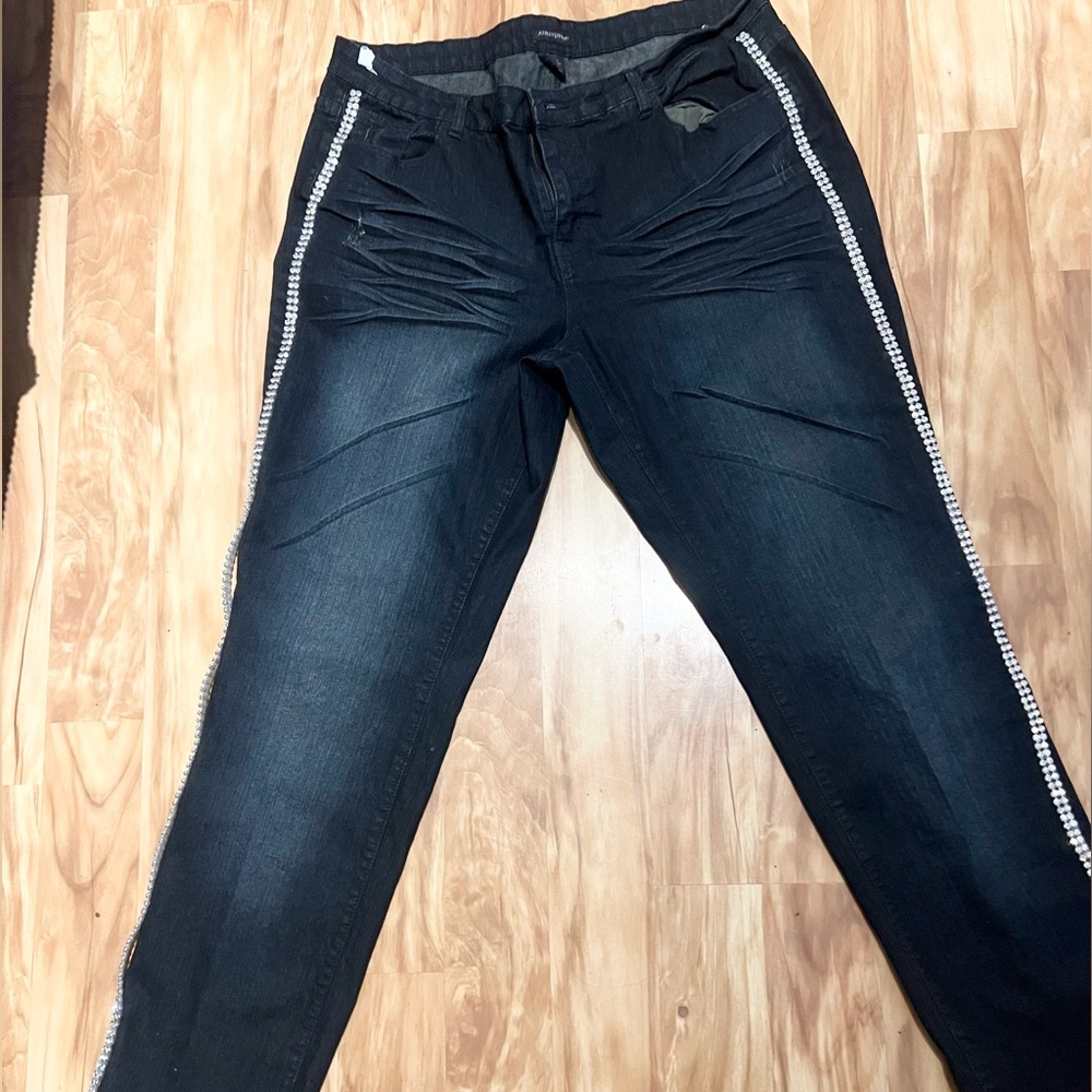 Ashley Steward Size 18 Like New Rhinestone Dark Denim Jeans - Picture 2 of 5